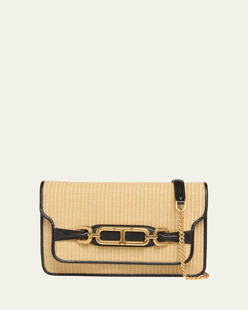 Small Shoulder Bag in Raffia Cotton and Leather